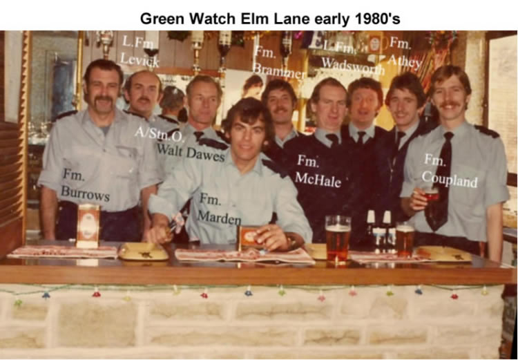 Photo - Green Watch Elm Lane Fire Station early 1980's